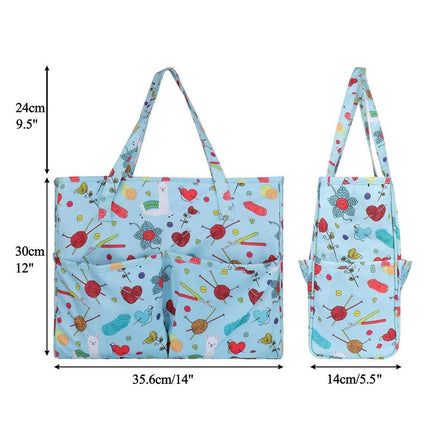 Crochet Yarn Storage Bag Blue Oxford Fabric Knitting Organizer Tote for Crafts