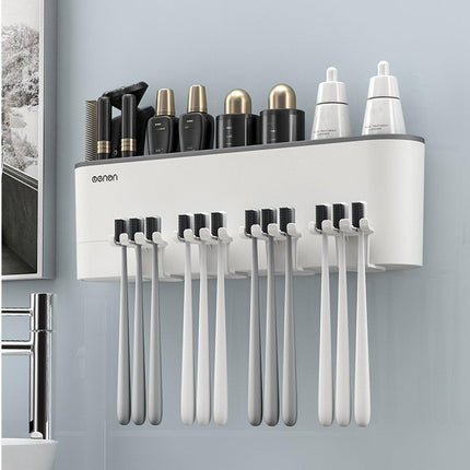 Bathroom Wall Mounted Toothbrush Holder Toothpaste Stand Storage Rack With Cup - Aimall