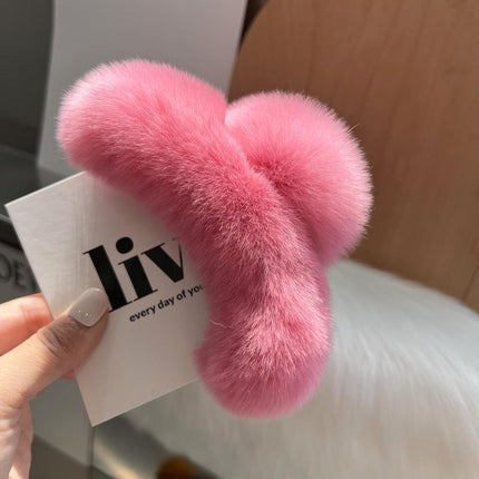 Large Plush Hair Claw Imitation Fur Big Shark Clip Faux Rabbit Fur Hair Clip - Aimall
