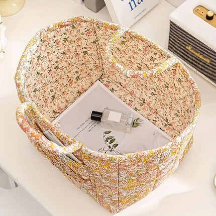 Portable Fabric Storage Basket Korean Pastoral Style Organizer for Home Sundries