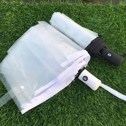 Transparent Folding Umbrella Compact Tri Fold Design Clear Rain Protection Cover