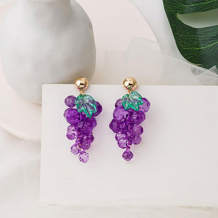 Sweet Purple Grape String Earrings Fruit Stud Earrings Cute Fashion Jewelry Gift
