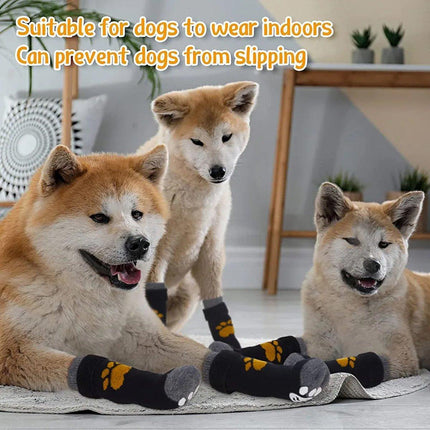 4pcs Christmas Pet Dog Socks Anti-Slip Warm Knit Socks for Small Medium Dog Cat