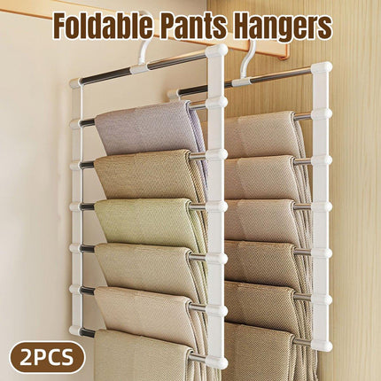2pcs Multifunctional Folding Trouser Rack Multi Layer Storage Hanging Clothes