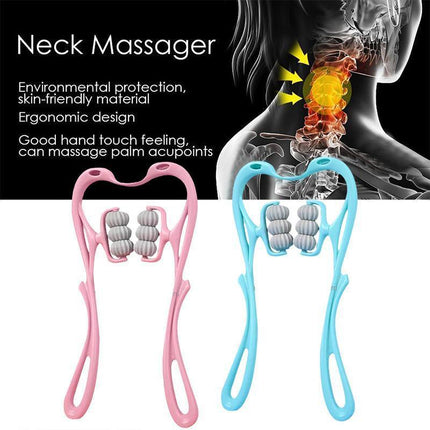 Hand 6-Roller Neck Shoulder Massager Trigger Point Pressure Pain Fatigue Relieve - Aimall