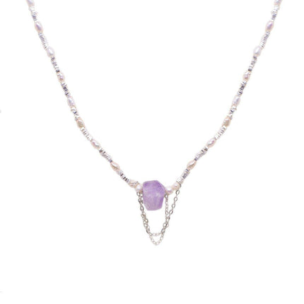 Purple Crystal Pendant Pearl Necklace Elegant Fashion Jewellery Trendy