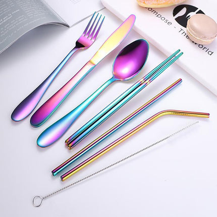 8PCS Portable Stainless Steel Tableware Dinnerware Travel Camping Cutlery Set - Aimall