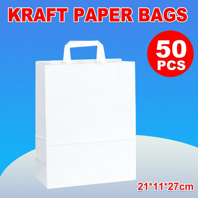 50pcs White Kraft Paper Tote Bags Gift Bags for Packaging Shopping and Storage