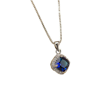 Fashion 925 Sterling Silver Stunning Square Cubic Zircon Pendant Necklace Chain - Aimall