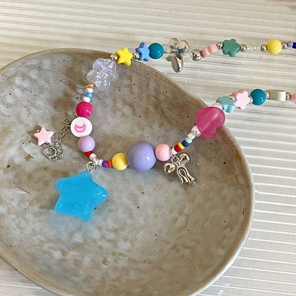 Colourful Love Pentagram Dopamine Necklace Fashion Jewellery Women Girls
