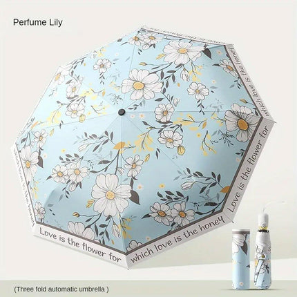 Floral Automatic Folding 3 Fold Umbrella Auto Open Close Travel Windproof Anti-UV