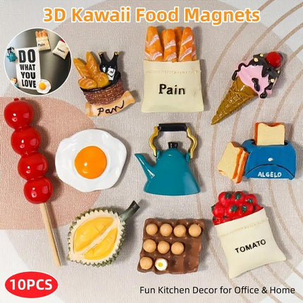 10pcs 3D Simulation Food Stickers for Fridge Fun Food Toy Magnets Decorative Set