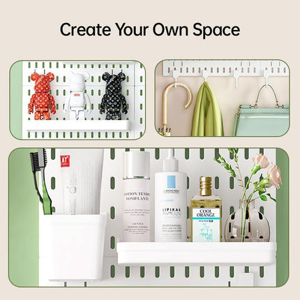 Wall Mounted Pegboard Storage Rack No Drill Organizer Tool Shelf Home Office