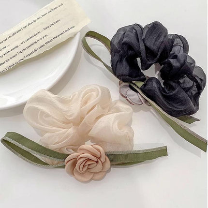 Korean Style Camellia Bow Hair Ties Large Intestine Hair Ring Hair Rope Bands - Aimall