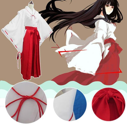Anime Inuyasha Kikyou Witch Kimono Dress Cosplay Halloween Costume Complete Set AU - Aimall