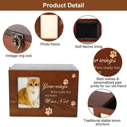 1x Wooden Pet Memorial Urn For Ashes With Photo Frame Cat/Dog Memory Box Keepsak - Aimall
