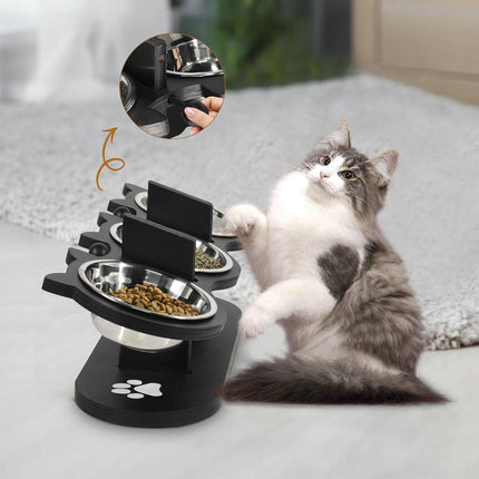 Adjustable 3pcs Pet Feeder Dog Food Bowl Rack Vertical Cat Feeding Station