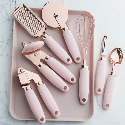 7 Piece Stainless Steel Copper Plated Kitchen Tool Set Peeler Can Opener Slicer