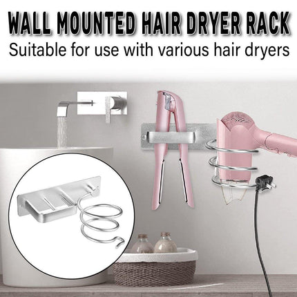 Wall Mounted Hair Dryer Holder Bathroom Storage Rack Curling Iron Organizer