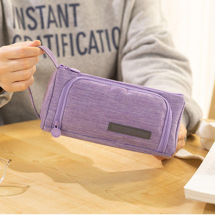 Large Capacity Student Canvas Pencil Case Pencil Bag Multi-functional Cute - Aimall