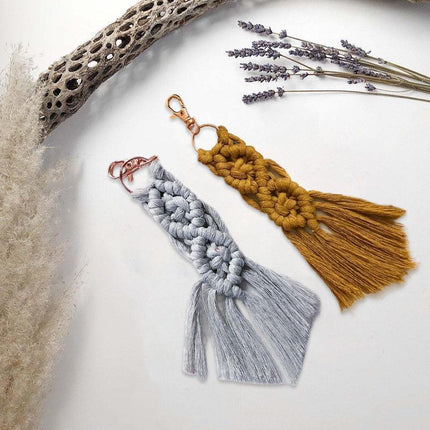 Boho macrame keychain with tassel pendant