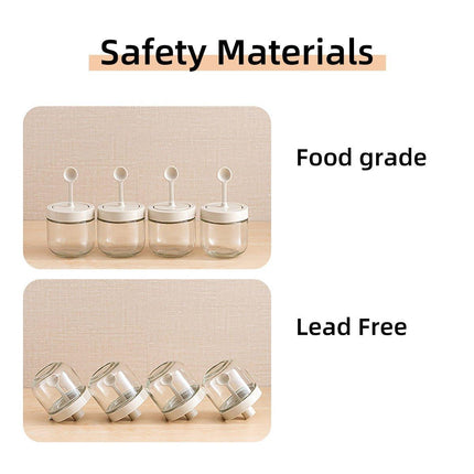 3PCS Glass Seasoning Jar with Spoon Lid Kitchen Salt Spice Storage Box Organizer