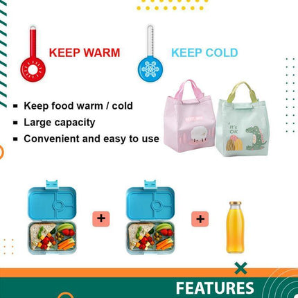 Thermal Insulated Portable Lunch Bag Large Capacity Picnic Box Kids Students - Aimall