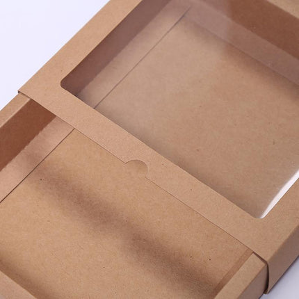 50PCS Kraft Paper Packing Box With Transparent PVC Window Drawer Display Gift Boxes Aimall