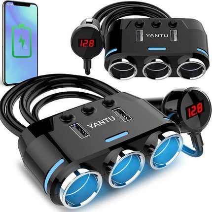 3 Way Multi Car Cigarette Lighter Socket Splitter Dual USB Charger/Power Adapter - Aimall