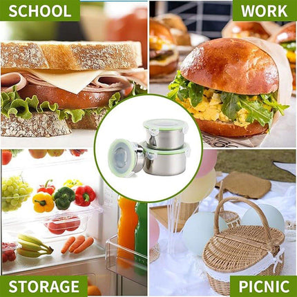 3PCS Stainless Steel Sealed Crisper Storage Box with Lid Round Food Lunch Box