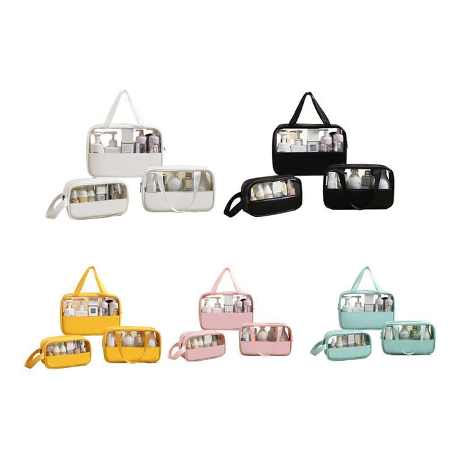 3pcs Large Capacity Waterproof Makeup Bag Set Translucent PU Travel Storage Bag