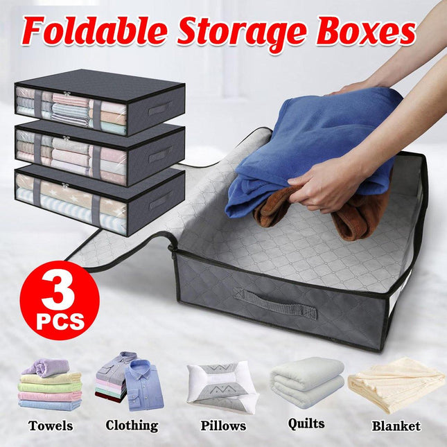 3pcs Underbed Storage Box Clothes Organizer Foldable Containers for Home Use
