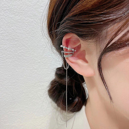 Silver Tassel Earrings Without Piercing Ear Bone Clips for Women Fashion Jewelry