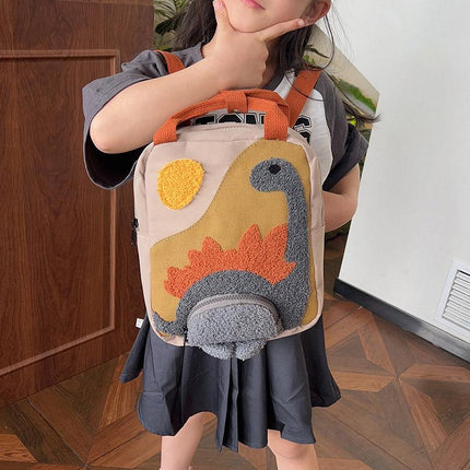 Dinosaur Canvas School Backpack Cartoon Shoulder Bag for Kids Small Travel Bag