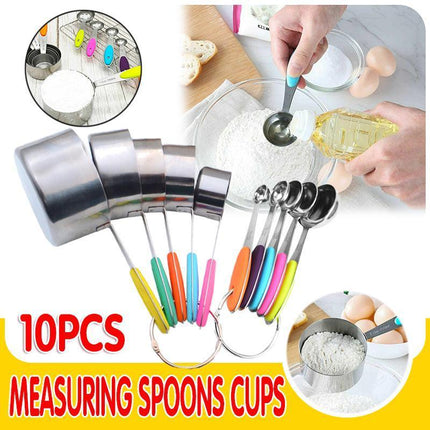 Measuring Spoons Cups 10PCS Stainless Steel Baking Teaspoon Kitchen Gadget Kit - Aimall
