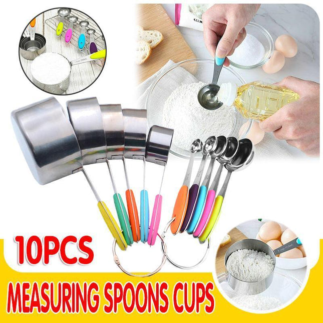 Measuring Spoons Cups 10PCS Stainless Steel Baking Teaspoon Kitchen Gadget Kit - Aimall