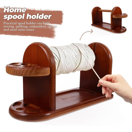 Wooden Yarn Spindle Holder with Scissors Organizer Solid Wood Knitting Tool Rack