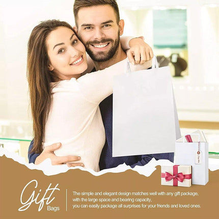 50pcs White Kraft Paper Tote Bags Gift Bags for Packaging Shopping and Storage