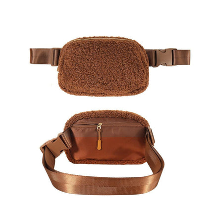 Brown Belt Bag Sherpa Crossbody Bags for Women Fanny Pack Running Workout Hiking