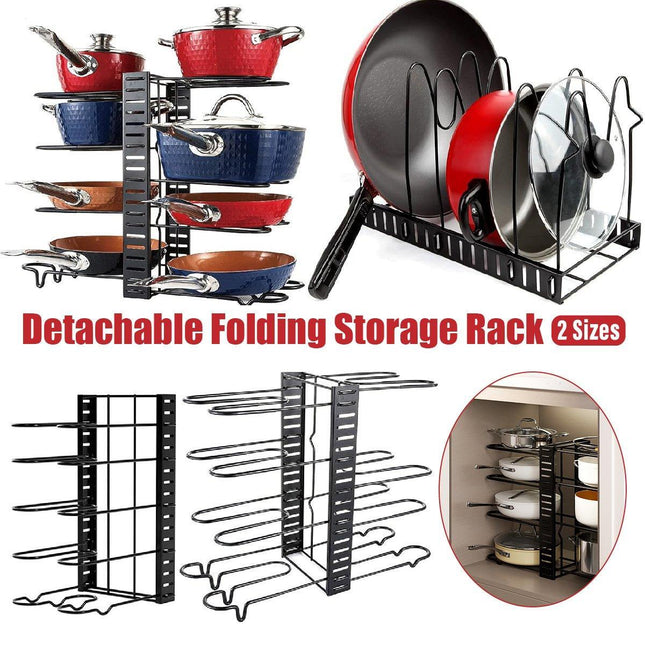 Multi-Layer Vertical Pot Lid Storage Rack Folding Kitchen Countertop Organizer