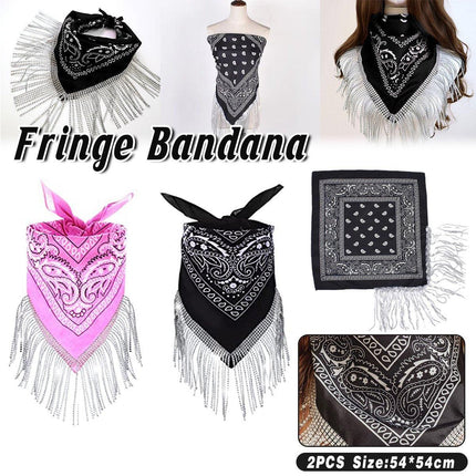 2pcs Fringe Bandana Hip Hop Scarf Stylish Head Wrap Neck Accessory for Men Women