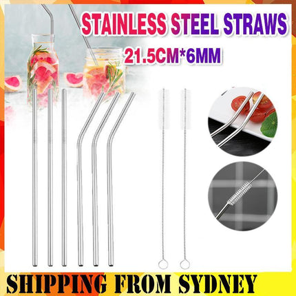 10PCS Stainless Steel Straws Bent Long Reusable Washable Metal Drinking Straw - Aimall