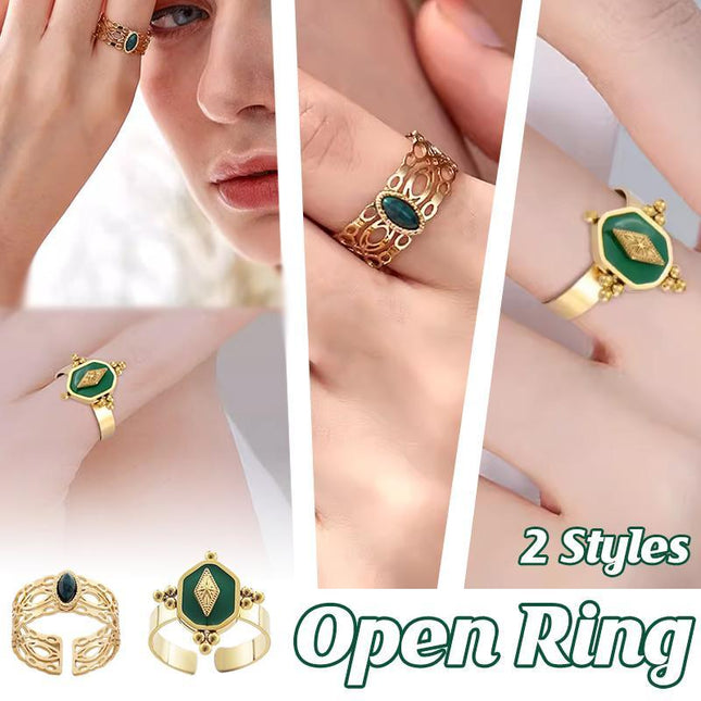 Malachite Green Gold Ring Adjustable That Does Not Fade Opening Design Gift - Aimall