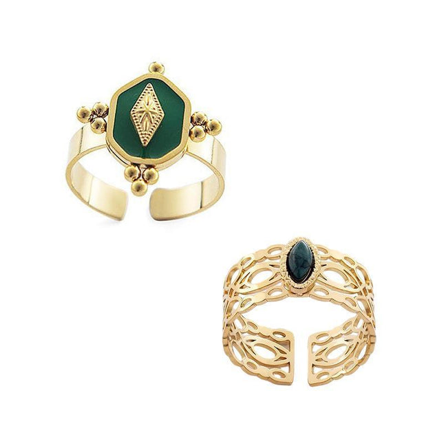 Malachite Green Gold Ring Adjustable That Does Not Fade Opening Design Gift - Aimall