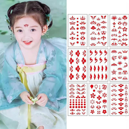 Chinese Forehead Stickers Waterproof Face Tattoo Eyebrow Makeup Decal Children - Aimall