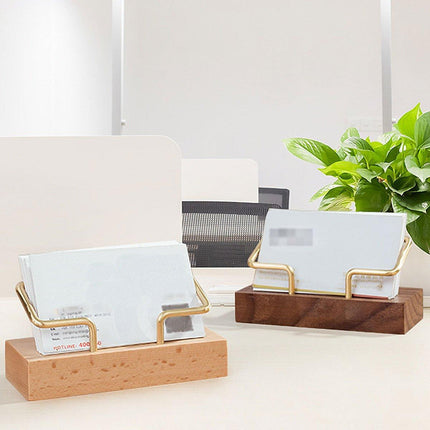Business Card Holder Organizer Desk Display Stand Wooden Card Storage Box