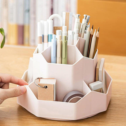 360 Degree Rotating Large Capacity Pen Holder Plastic Desktop Office Student Organizer