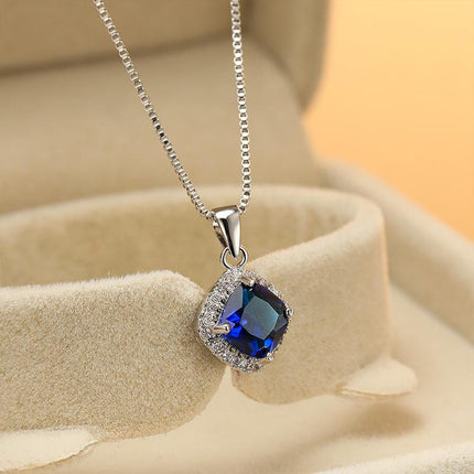 Fashion 925 Sterling Silver Stunning Square Cubic Zircon Pendant Necklace Chain - Aimall