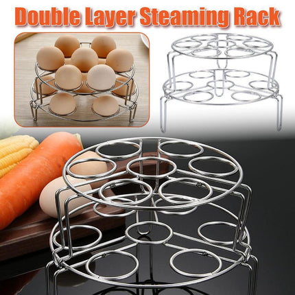 Double Layer 304 Stainless Steel Steaming Rack Tripod Egg Rack Kitchen Cooking