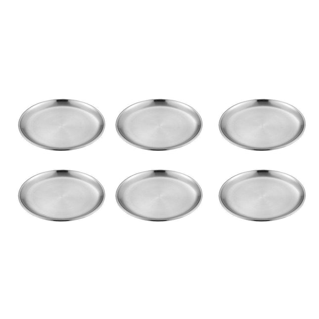 6pcs Stainless Steel Round Dinner Plate Tray Set for Home Kitchen Serving Plates